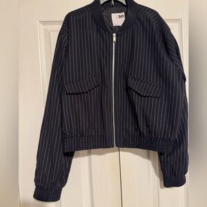 SO L Navy and White Striped Bomber Jacket